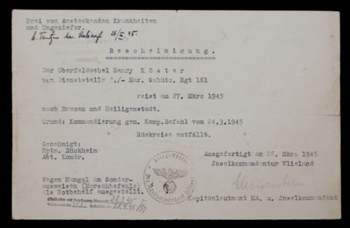 Grouping Oberfeldwebel Henry Köster - Inselkommandatur Vlieland Wehrmachtsheim Leeuwarden 1945