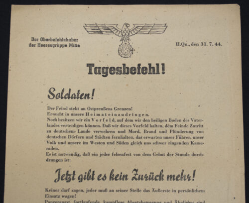(Pamphlet) Tagesbefehl! Der Oberbefehlshaber des Heeresgruppe Mitte H.Qu., den 31.7.44 (1944)