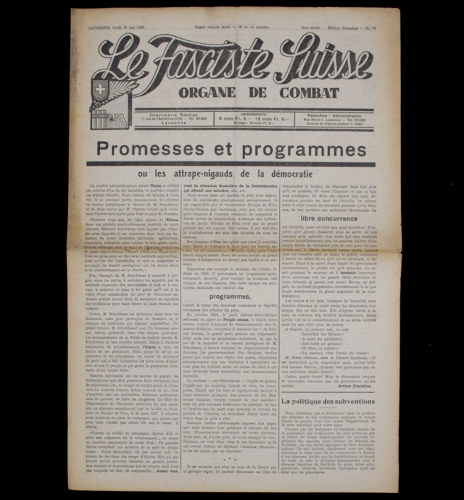 (Newspaper) Le Fasciste Suisse - Organe de Combat(16 Mai 1935)