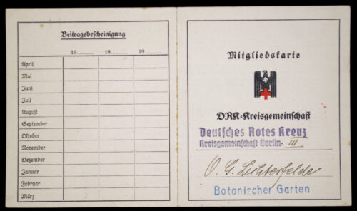Deutsches Rotes Kreus (DRK) Kreisgemeinschaft Mitgliedskarte Berlin (1939)