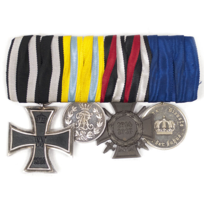 WWII Medalbar with Iron Cross second class and Silver Friedrich August medal, FEK, Treue Dienste bei der Fahne