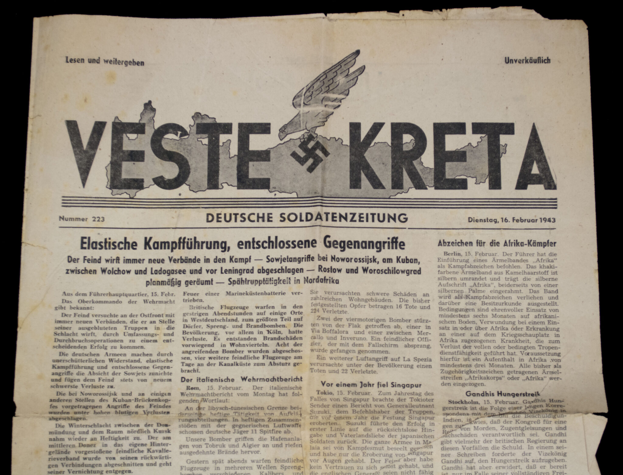 (Newspaper) Veste Kreta - deutsche Soldatenzeitung 17 February 1943