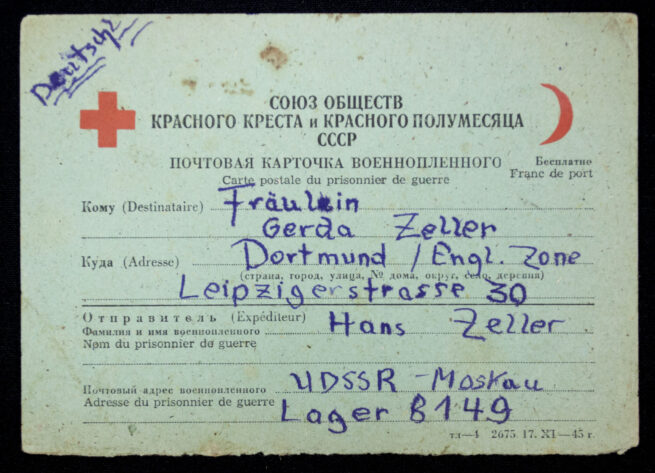 Kriegsgefangenpost from Russia 4 years imprisonment in Lager 8149 in Moskau