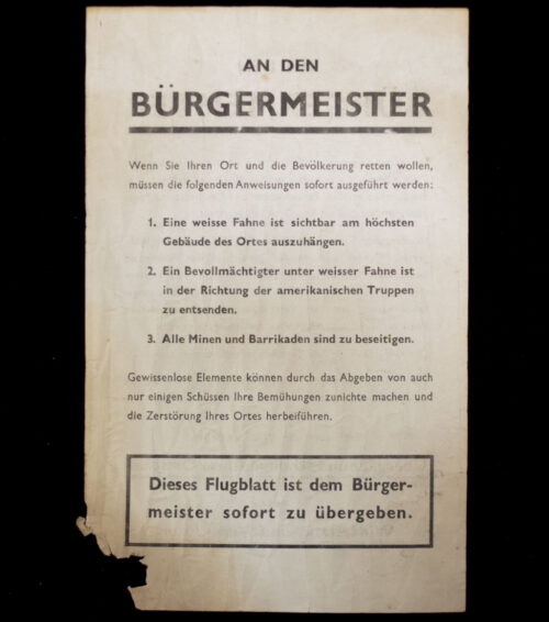 (Pamphlet) Allied propaganda against Germany An der Bürgermeister (1945)
