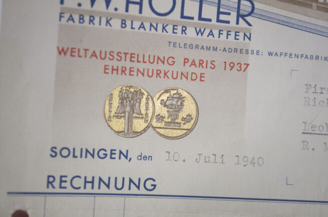 Hitlerjugend (HJ) F. W. Höller Fabrik Blanker Waffen H.J. Fahrtenmesser order form (1940)