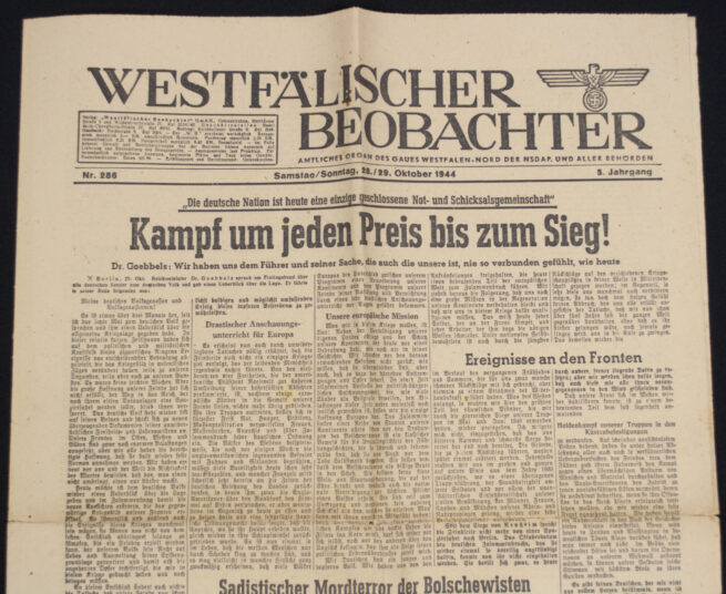 (Newspaper) Westfalischer Beobachter Nr.286 Samstag 28.29. Oktober (1944)