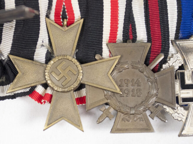 German WWII medalbar with EK2, KVK, FEK, Treue Dienst 25 Jahre and WWI Bulgarian medal (maker marked Fr. Ackermann)