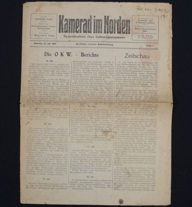(Newspaper) Kamerad im Norden - Nachrichtenblatt eines Gebirgsjägerregiments (1940)