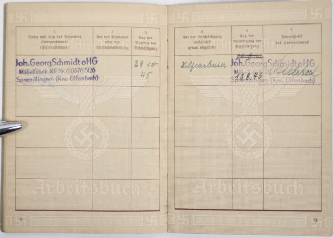 Arbeitsbuch second type from Arbeitsamt Frankfurth (1937) - TORPEDO WERKE!