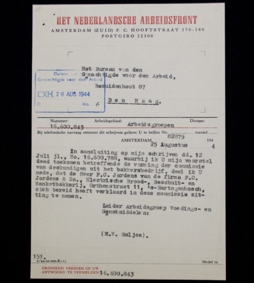 (NSB) Het Nederlandsche Arbeidsfront (NAF) letter (1944) - 's Hertogenbosch