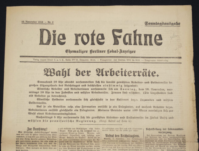 (Newspaper) Die Rote Fahne – Ehemaliger Berliner Lokal-Anzeiger - 10. Novermber 1918 - Extremely rare!