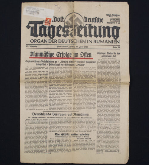 (Newspaper) Südost Deutsche Tageszeitung Organ der Deutschen in Rumanien (from personal possession of Korpsführer der NSKK Adolf Hühnlein)
