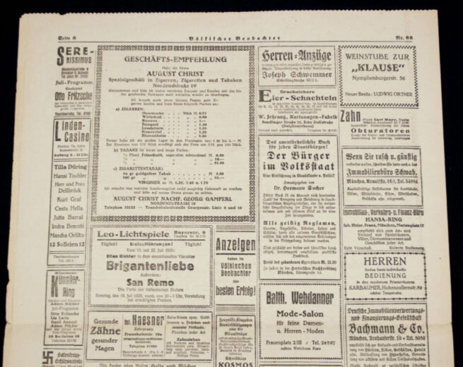 (Newspaper) Völkischer Beobachter – München 22. Juli (1920) – RARE