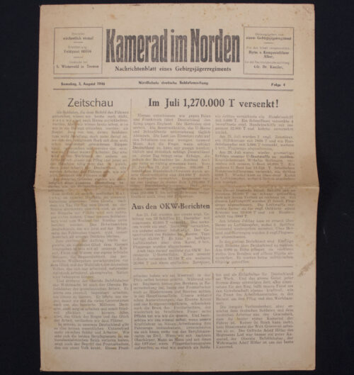 (Newspaper) Kamerad im Norden - Nachrichtenblatt eines Gebirgsjägerregiments Folge 4. (1940)