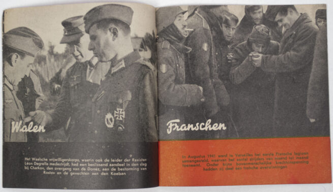 (Brochure) Dutch SS - Europa maakt Front (1942), 22. unnumbered pages - paperback - 13 x 12 cm. With K-number: K-199. Condition: The publication is in good condition, fresh of color too. This is a rare illustrated propaganda/recruitment brochure of the Waffen-SS. The content is about several European volunteers in the SS service. As far as I know there's no other copies for sale at the moment. This brochure is missing in a lot of collections. RARE!