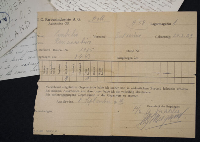 I.G. Farbenindustrie A.G. Revisionsbureau Auschwitz SS-Holländische Frontarbeiter - Niederländische Ost Compagnie