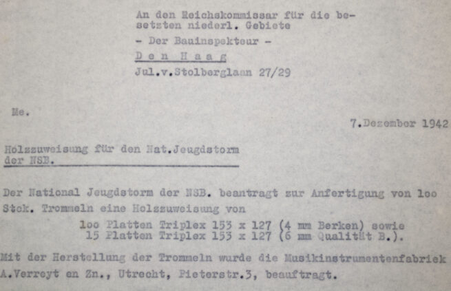 (NSB) Jeugdstorm dossier regarding Youthstorm drums (1942)