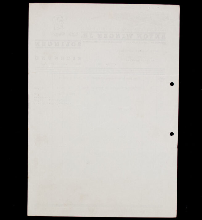 Anton Winger JR. Solingen Fabrik Feiner Stahlwaren u. Blanker Waffen - Seitengewehre order form (1941)