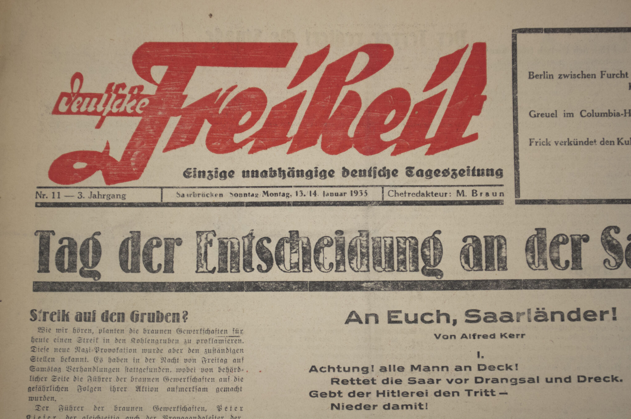 (Newspaper) Deutsche Freiheit - Tag der Entscheidung an der Saar (1935)