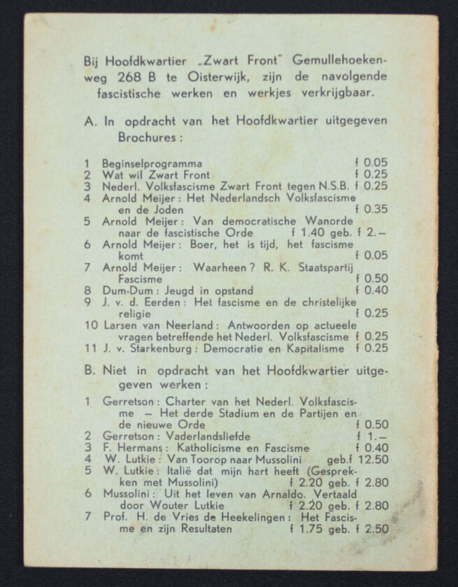 (Brochure) Het Nederlandsch Volksfascisme Zwart Front tegen N.S.B. (1935)
