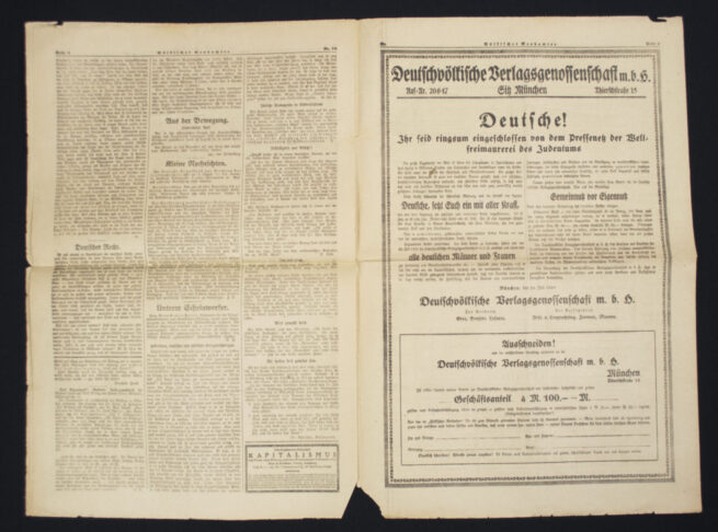 (Newspaper) Völkischer Beobachter – München 5. August (1920) – RARE