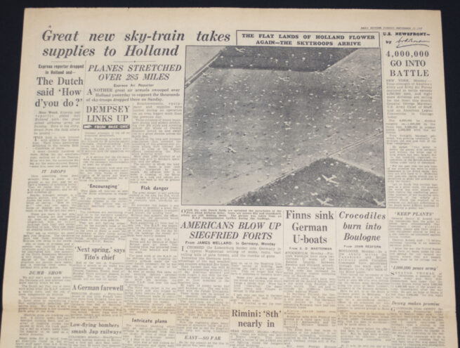 (Newspaper) Market Garden - Daily Express - September 19, 1944 - 16-MILE DASH LINKS TANKS TO AIR ARMY