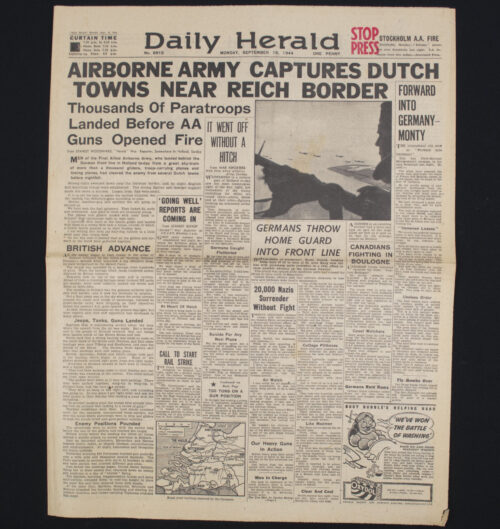 (Newspaper) Market Garden - Daily Harald - September 18, 1944 - AIRBORNE ARMY CAPTURES DUTCH TWONS NEAR REICH BORDER