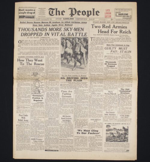(Newspaper) - Market-Garden - The People - September 2, 1944 - THOUSANDS MORE SKY-MEN DROPPPED IN VITAL BATTLE