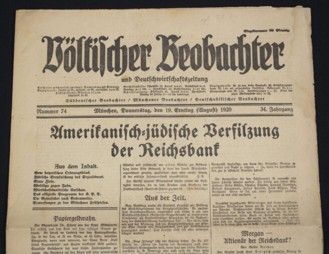 (Newspaper) Völkischer Beobachter – München 19. August (1920) – RARE
