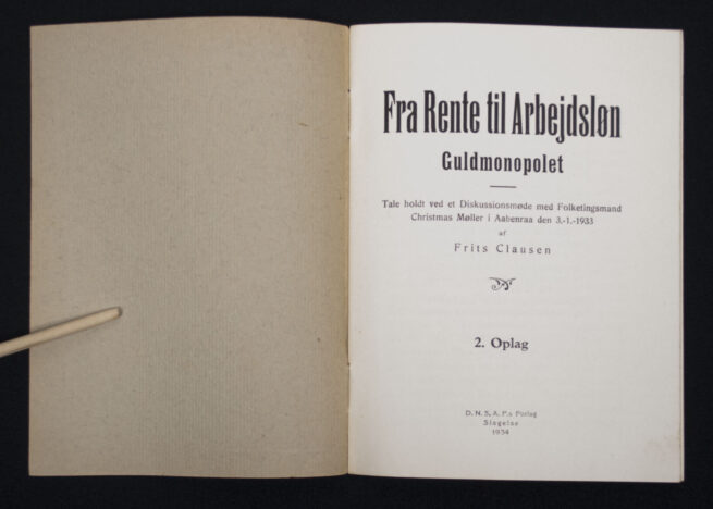 (Denmark Brochure) D.N.S.A.P. Frits Clausen Fra Rente til Arbejdsløn (1934)