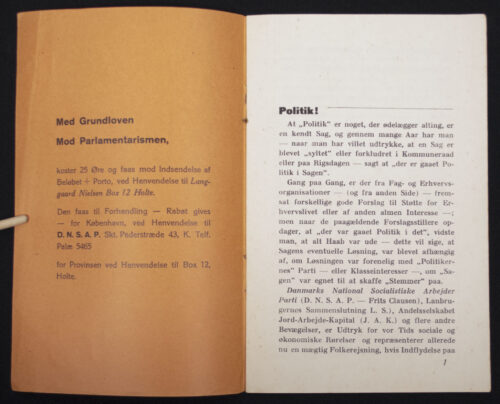 (Denmark Brochure) D.N.S.A.P. - Med Grundloven mod Parlamentarismen (1934)
