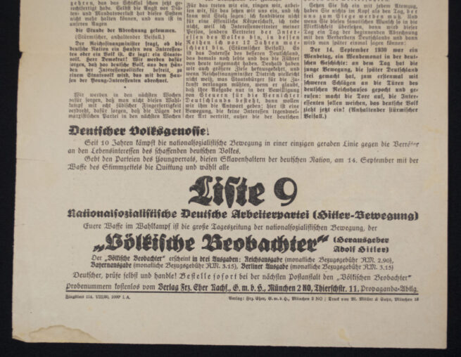 (PamphletSonderdruck) NSDAP Der 14.September Beginn der Deutschen Abrechnung (1930)