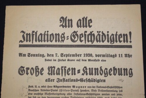 (Pamphlet) NSDAP An alle Inflations-Geschädigten! (1930)