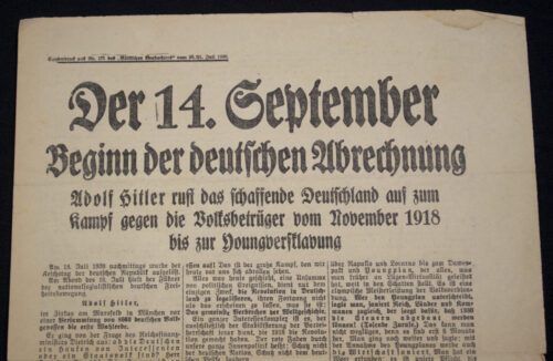 (PamphletSonderdruck) NSDAP Der 14.September Beginn der Deutschen Abrechnung (1930)
