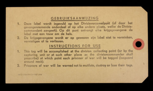 Krijgsgevangene Prisoner of War paper tag (L. Form. 14241)