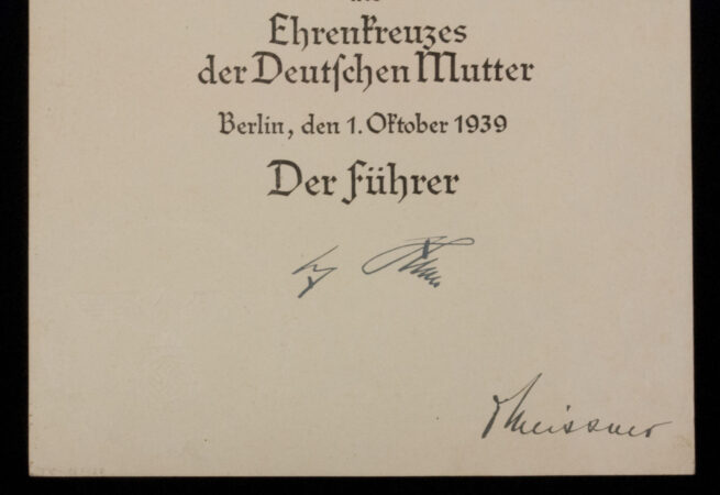 Motherscross Mutterkreuz urkundecitation dritte Stufe 1. Oktober 1939