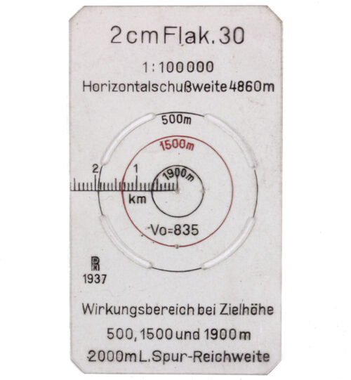 Mapcase spare Flak.30 range card (FKR marked) dated 1937