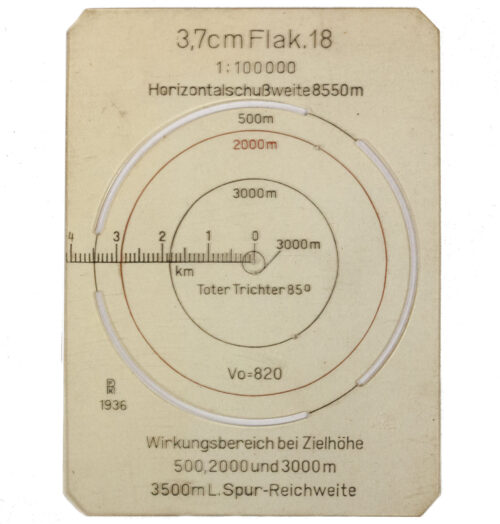 Mapcase spare Flak range card dated 1936 (FK marked)