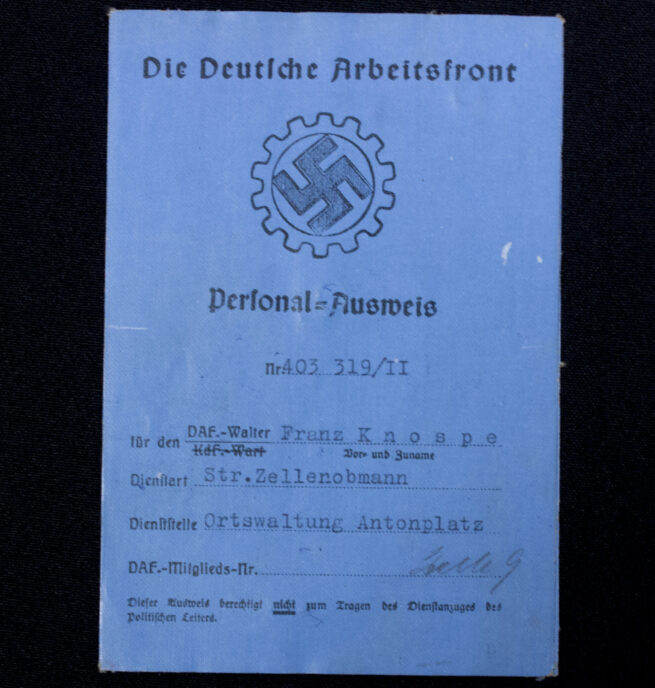 Die Deutsche Arbeitsfront (DAF) Personal-Ausweis (1939)