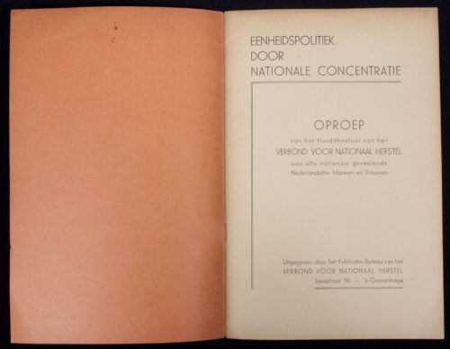 (Brochure) Verbond voor Nationaal Herstel - Eenheidspolitiek door National concentratie (Ca. 1935)