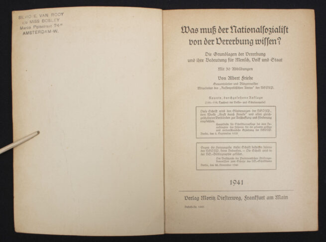 (Book) Albert Friehe - Was muss der National-Socialist von der Vererbung Wissen (1941)