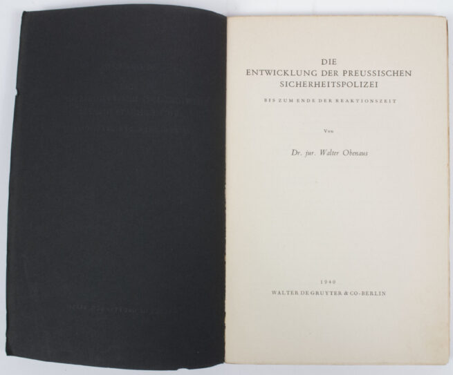 (Book) W. Obenaus - Die Entwicklung der Preusisschen Sicherheitspolizei bis zum Ende der Reaktionszeit (1940)