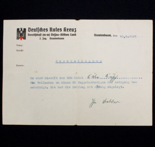 Deutsches Rotes Kreuz (DRK) letter Drk lehrgang BDM girl (1941)