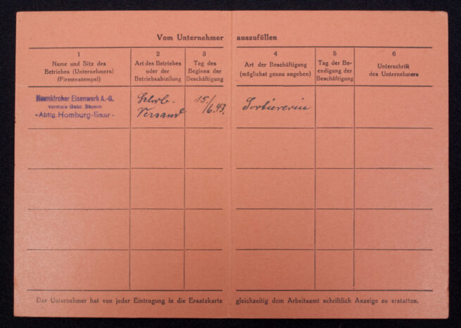 Ersatzkarte für Arbeitsbuch (1943)