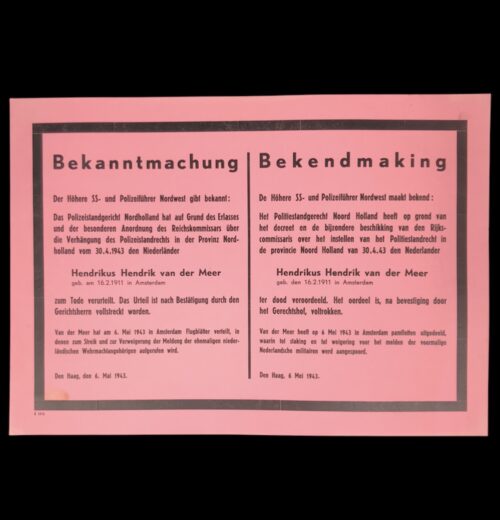 (Poster Dutch SS) Execution Hendrikus Hendrik van der Meer (1943) - Rare!