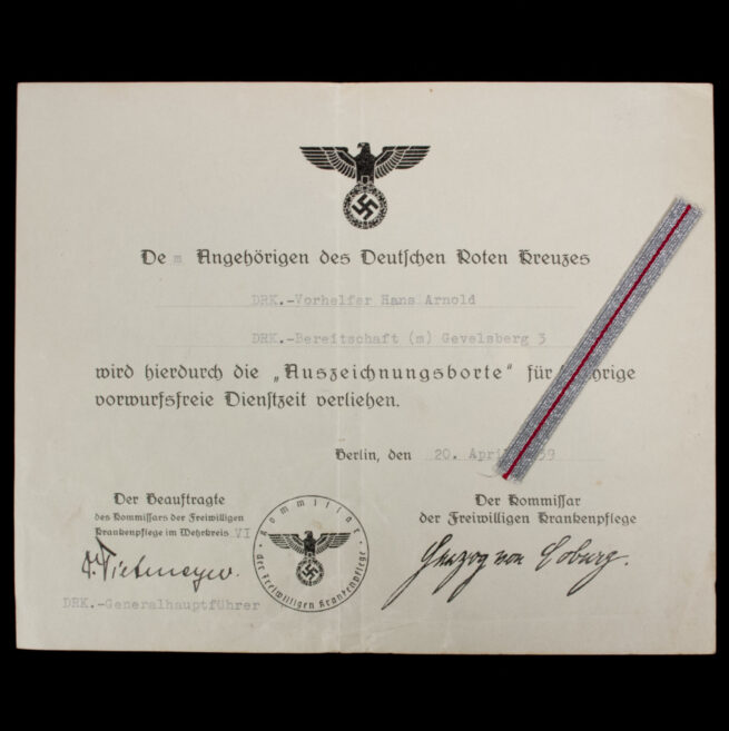 Deutsches Rotes Kreuz DRK Auszeichnungborte für Angehörige vorwurfsweise Dienstzeit Rare