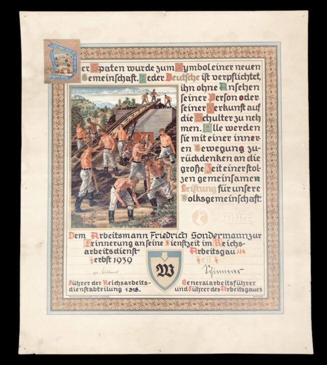 Reichsarbeitsdienst (RAD) Schmuckurkunde RAD (1939) - Rare!