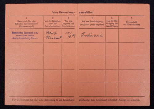 Ersatzkarte für Arbeitsbuch (1943)