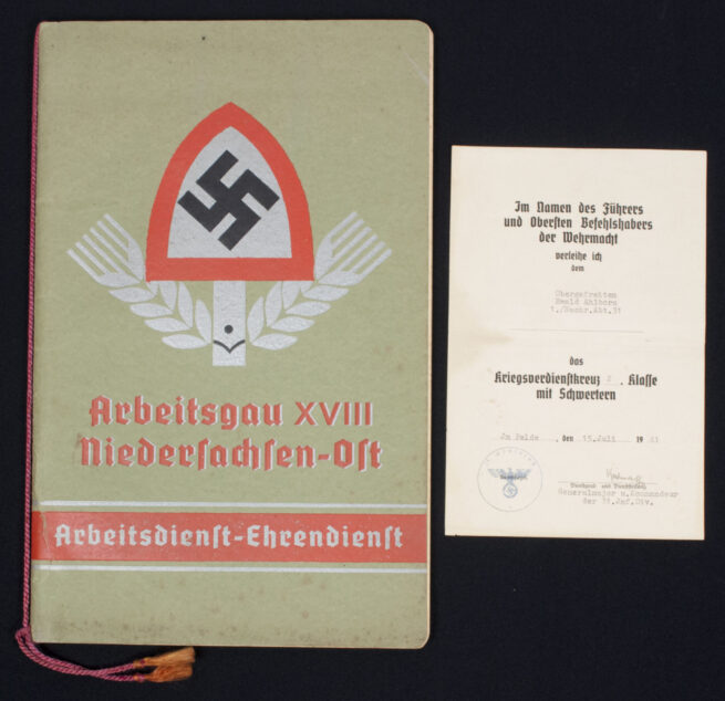 Reichsarbeitsdienst (RAD) Photoalbum and Kriegsverdienstkreuz Urkunde - Arbeitsgau XVIII Niedersachsen-Ost