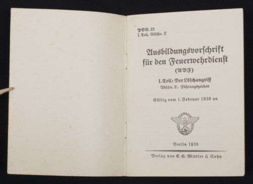 German WWII Ausbildungsvorschrift für den Feuerwehrdienst
